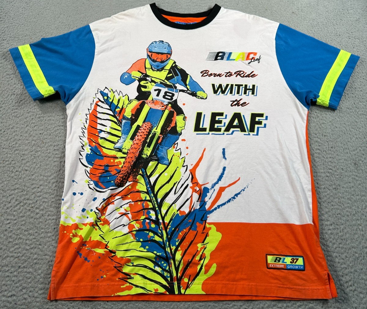Blac Leaf Shirt Men’s XL White Colorblock Motocross Racing Biker Streetwear Tee