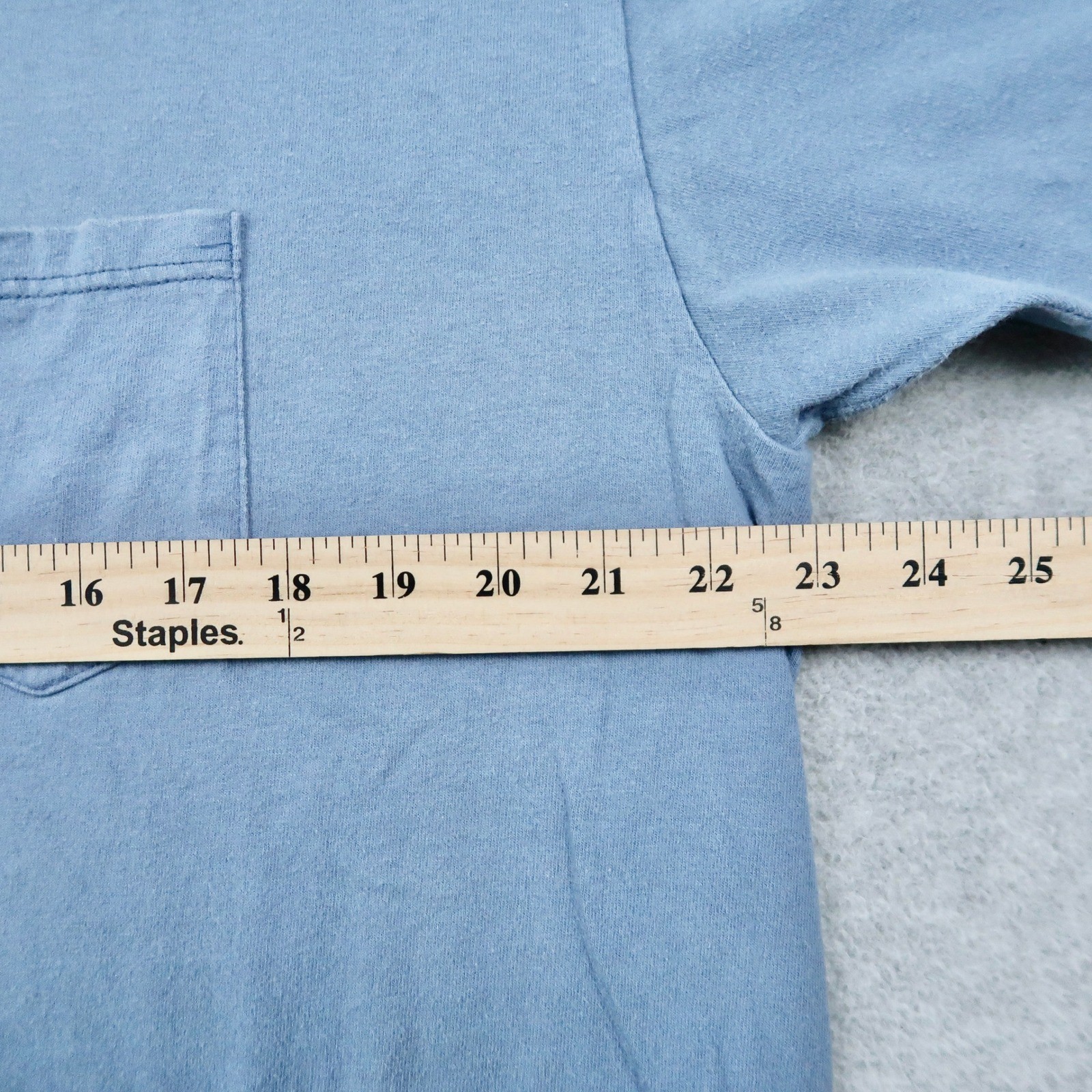 Vintage 90s Basic Editions Mens L Blue Pocket T-Shirt Made in USA 100% Cotton