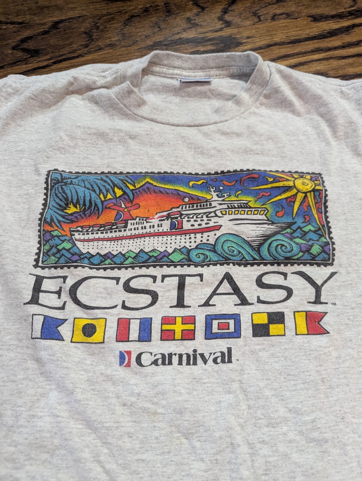 Vintage Carnival Ecstasy Cruise Ship SHIRT (Large) 19.5×26 Vacation Caribbean
