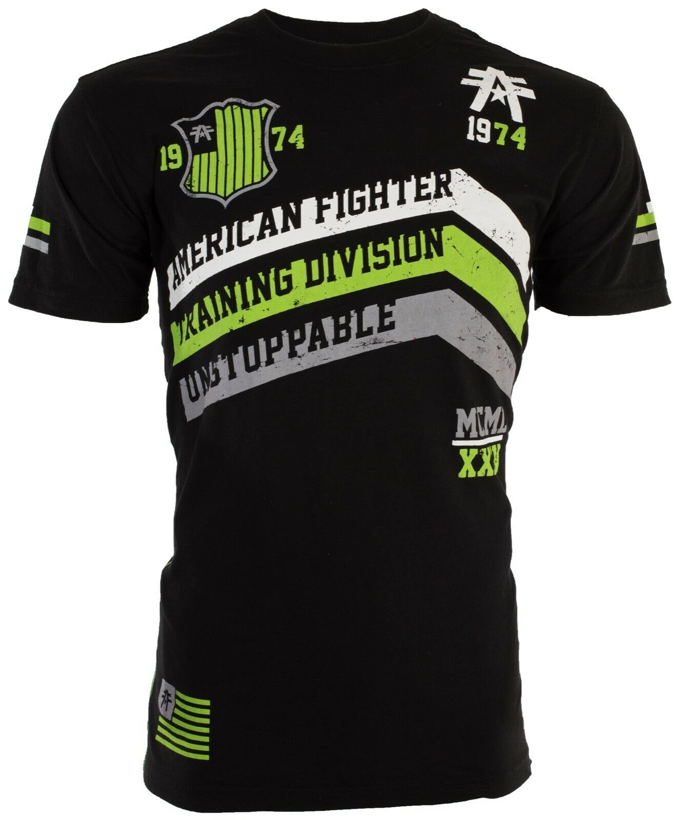 AMERICAN FIGHTER Corner Black Neon Green Athletic Mens Crewneck T-shirt S-3XL