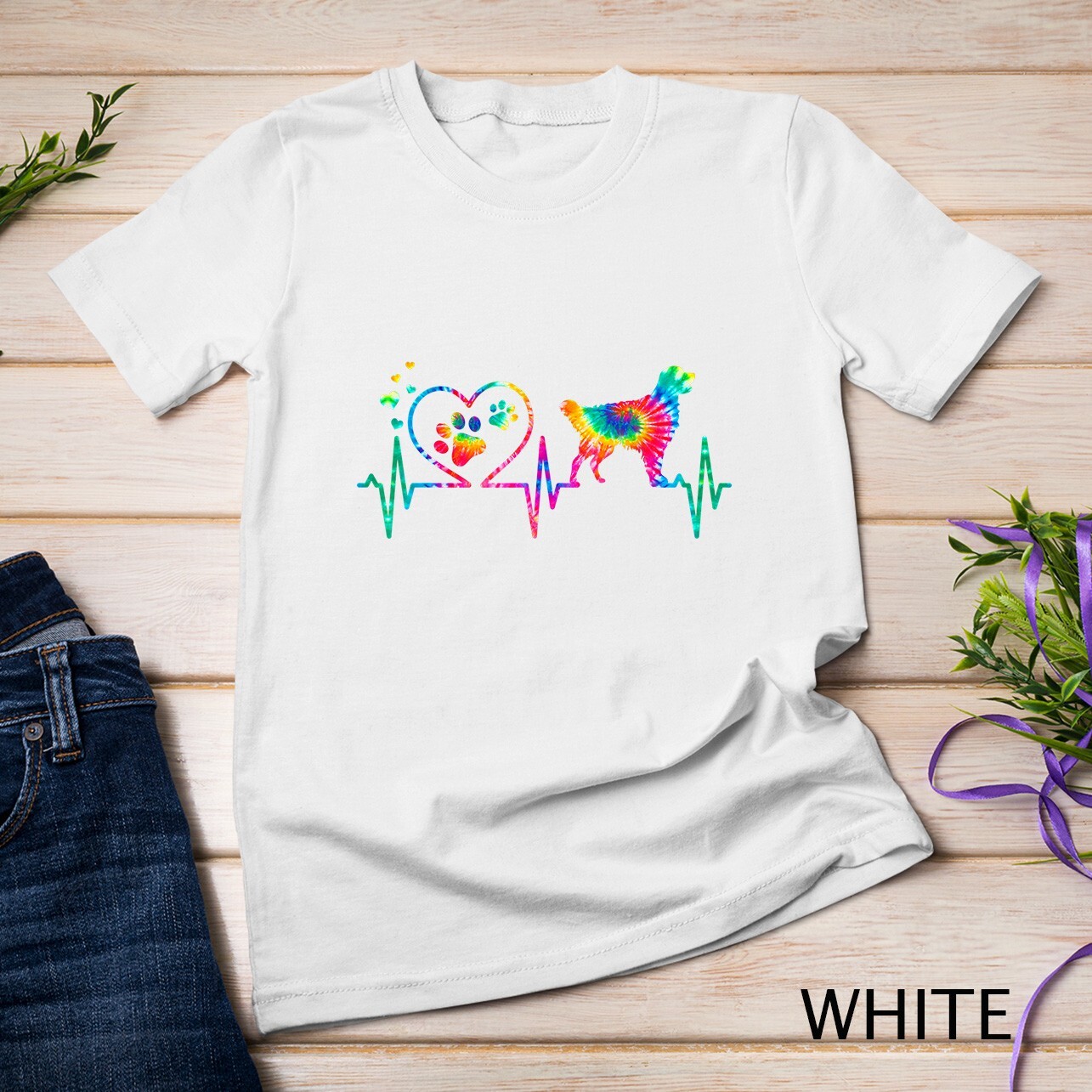 Golden Retriever Mom Dad Heartbeat Tie Dye Dog Gift T-Shirt Unisex T-shirt