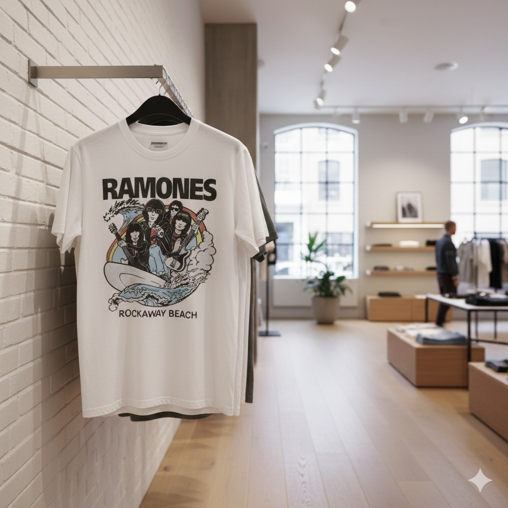 Ramones Rockaway Beach Graphic T-Shirt White Punk Rock Band Tee – T271