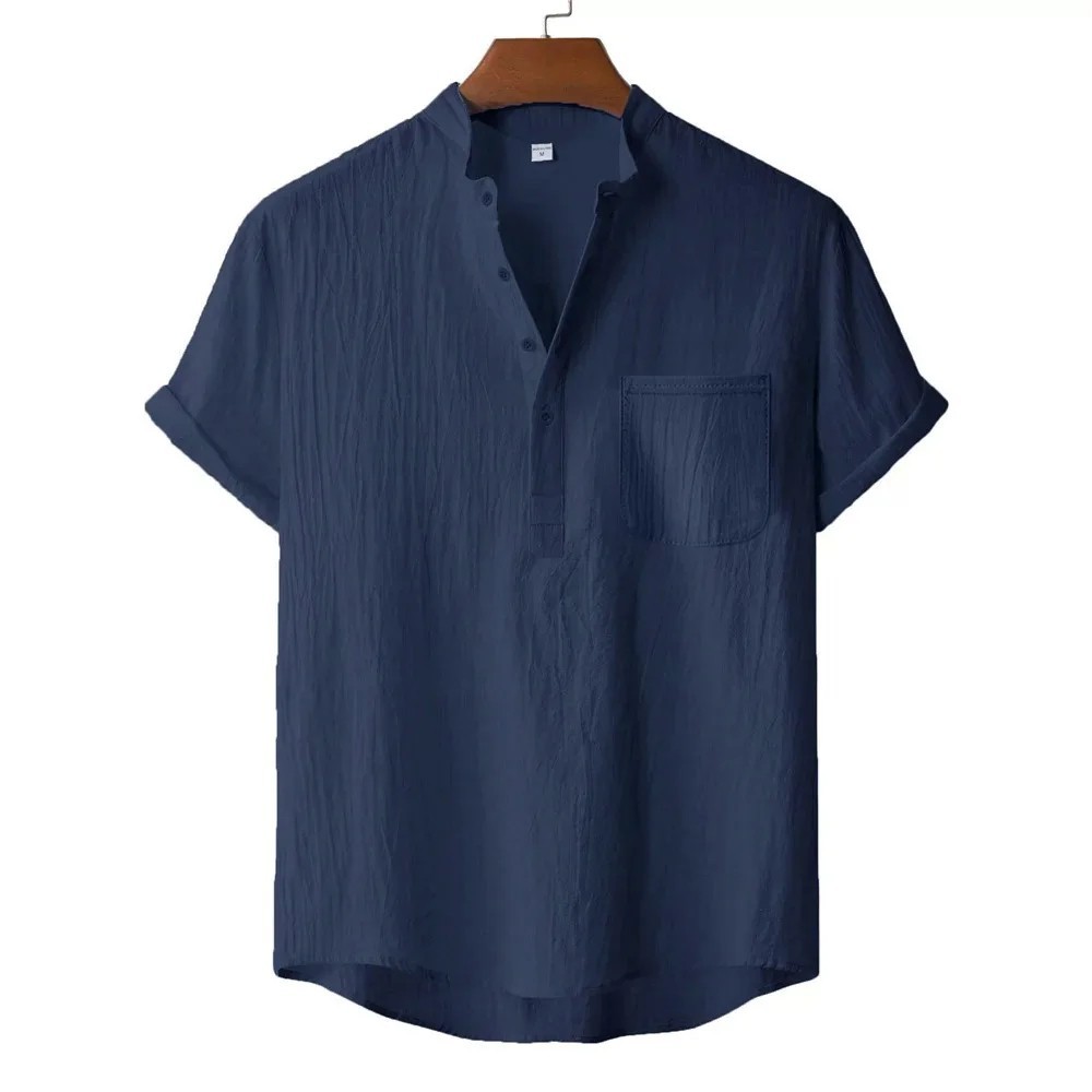 Men’s Cotton Linen Henley T-Shirt Short Sleeve Beach Hawaii Casual Shirt Style!