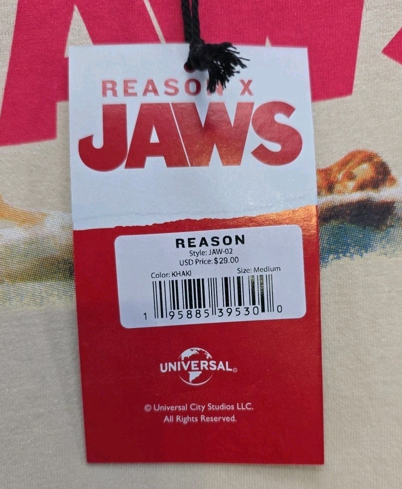 NWT Reason X JAWS Universal Studios Short Sleeve T-Shirt Men’s Size Medium