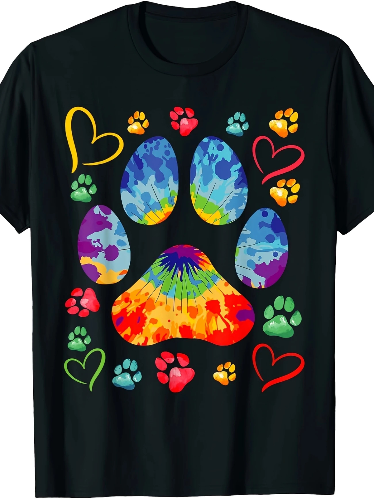 Cute Tie Dye Dog Paw Love Heart Print Colorful Pet Dog Lover T-Shirt1 T-Shirt Me