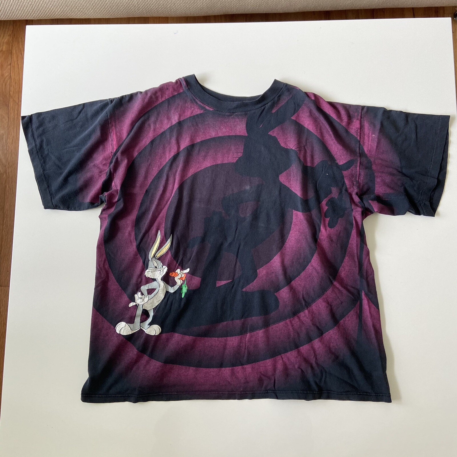 Vintage 1992 Wild Oats Bugs Bunny Shadow T-Shirt Mens XL Looney Tunes AOP Tee
