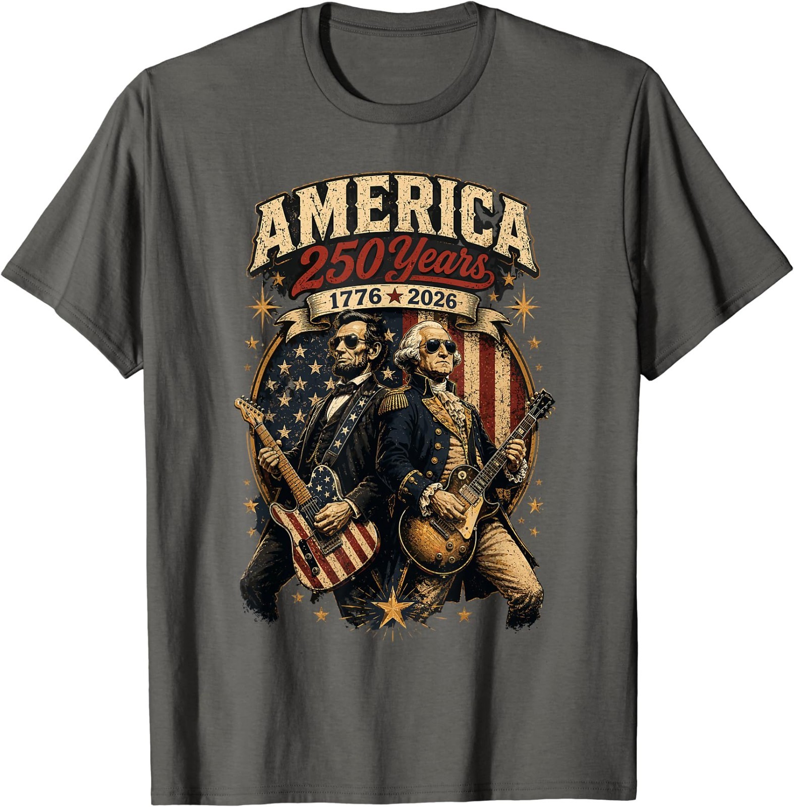 George Washington Abraham Lincoln Playing Guitar 4th July T-Shirt