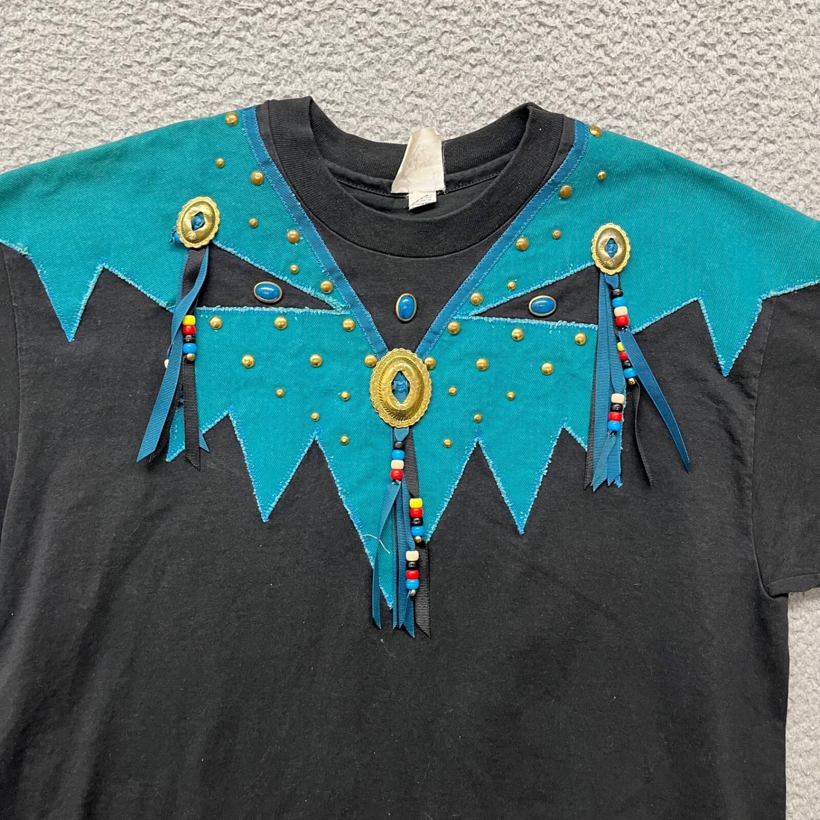 Vtg Navajo Shirt Adult XL Black Indian Indigenous Custom Beaded Southwestern