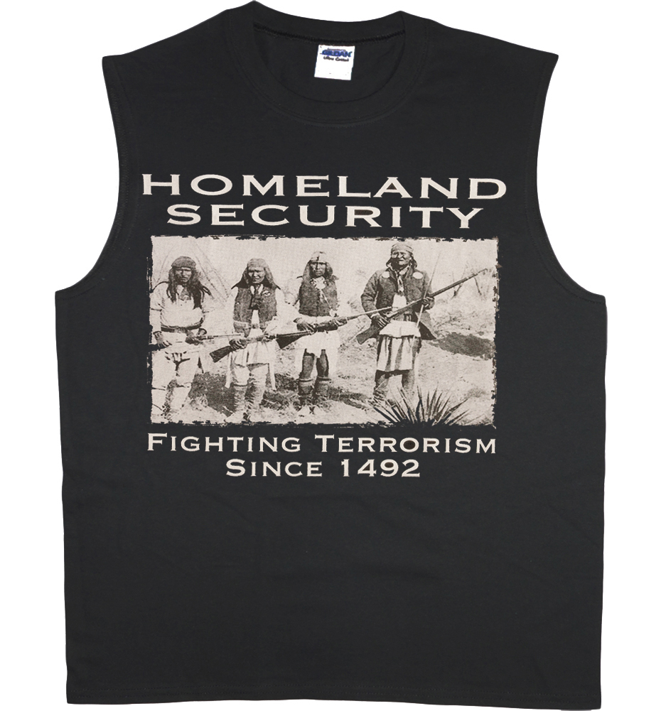 Men’s sleeveless shirt Homeland Security Indian funny saying muscle tee tank top