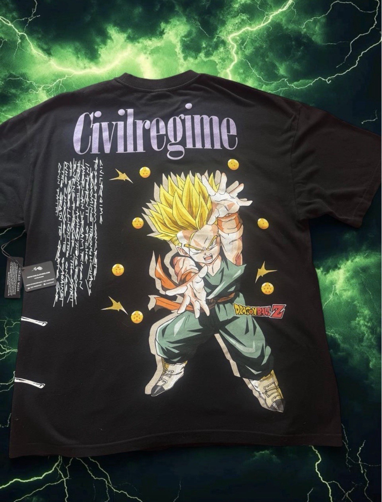 Civilregime Dragon Ball Z Trunks Graphic Print Black Crew Neck T-Shirt L
