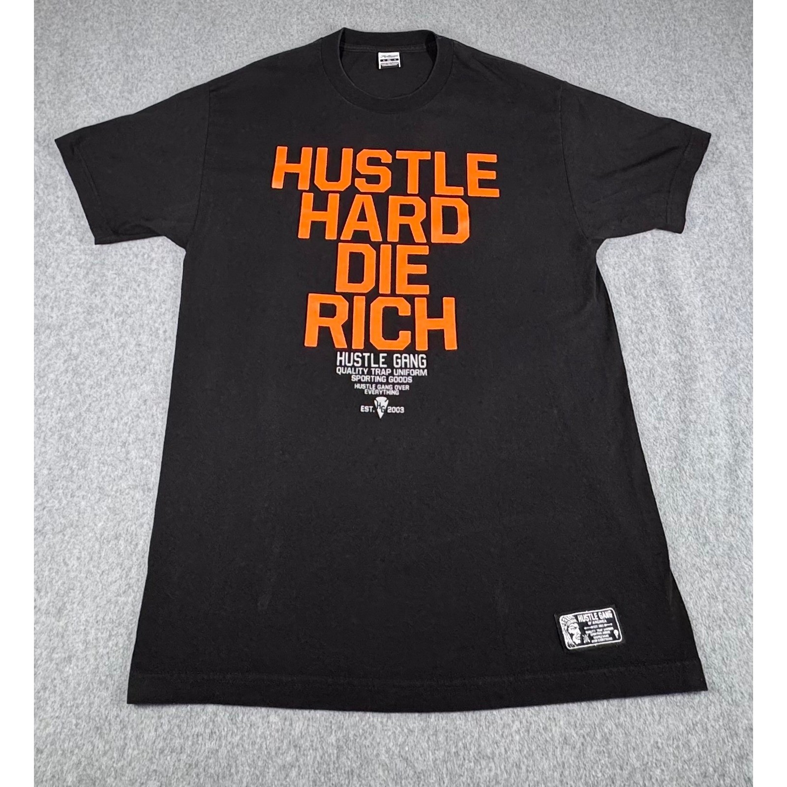 VTG Y2K Hustle Gang Men’s XL T-Shirt Orange Baggy Die Rich TEE 100% COTTON