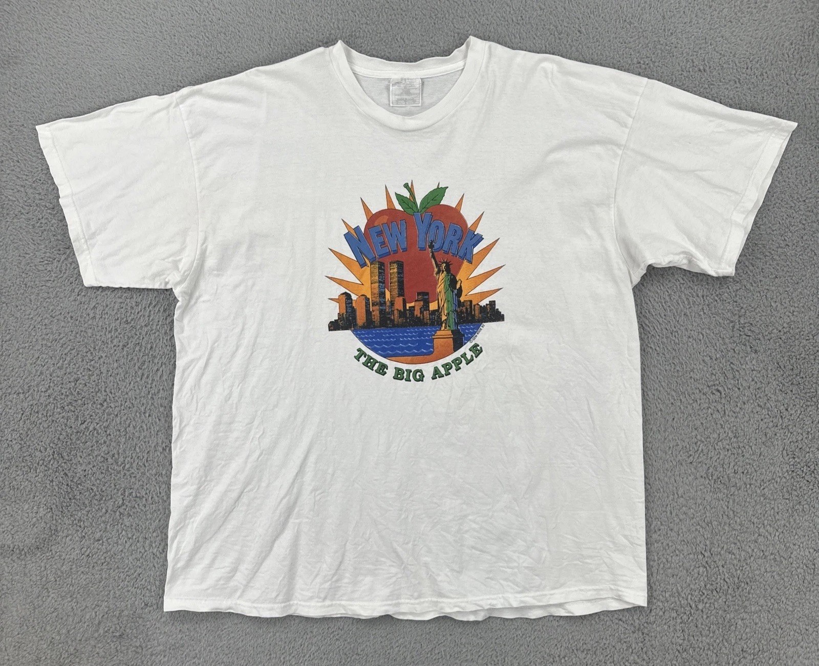 Vintage Gem Rock 1993 White XL T Shirt Made In USA New York The Big Apple 90s