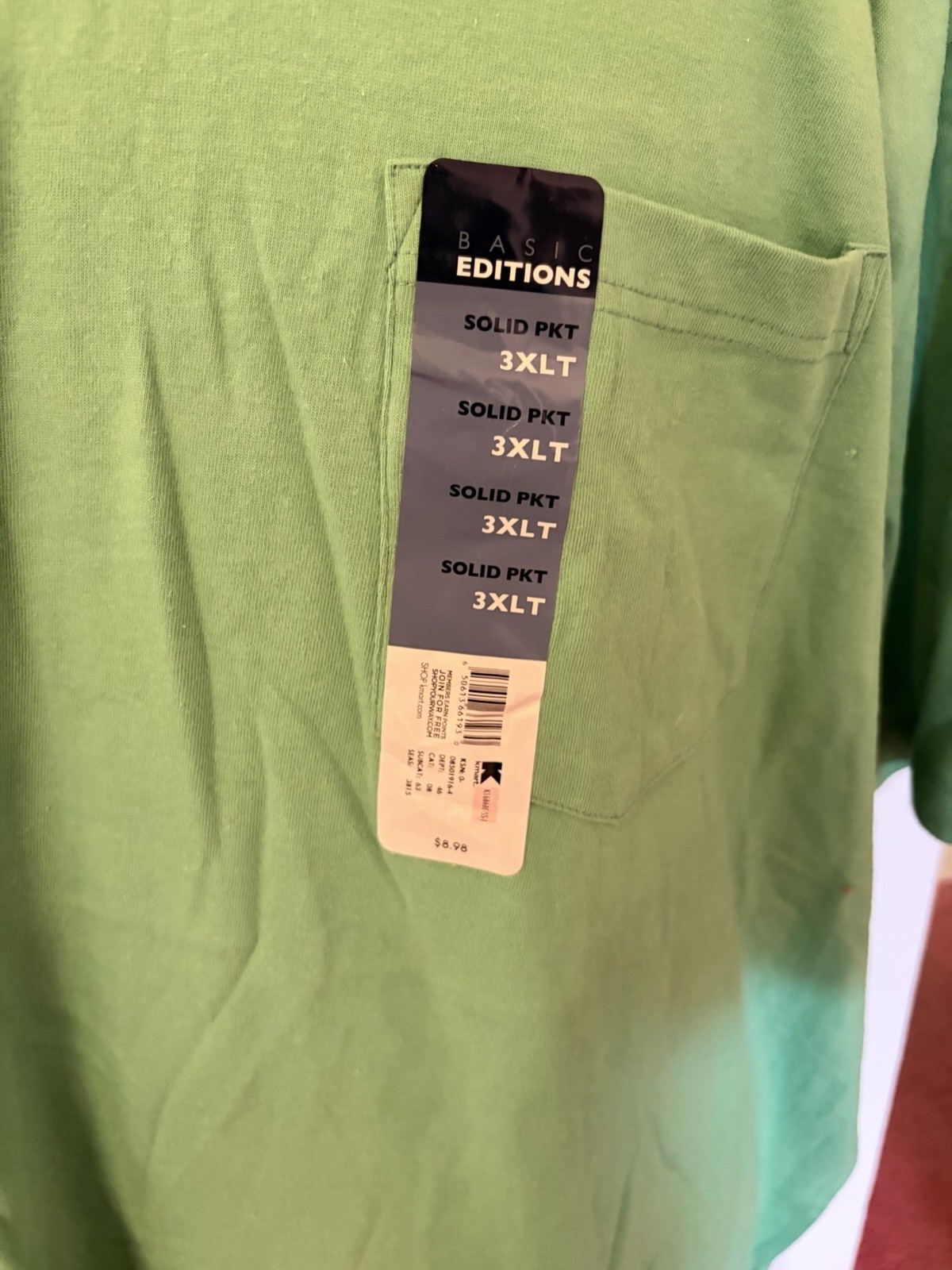 New Basic Editions Men’s 3XLT Big & Tall T-Shirt Emerald DarkGreen Short Sleeve