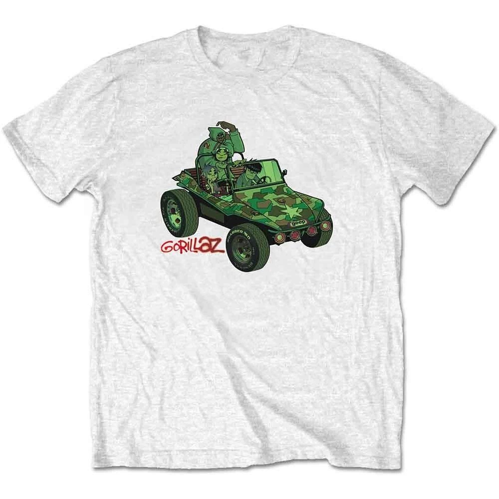 Gorillaz Green Jeep T-Shirt White New Cotton All size S-5XL Unisex CM623