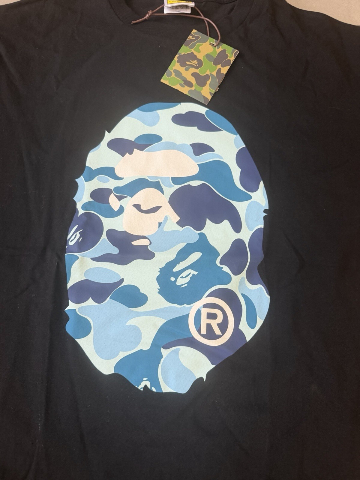 A Bathing Ape BAPE Men’s XL Black Blue Camo Ape Head Logo Crew Neck Tee