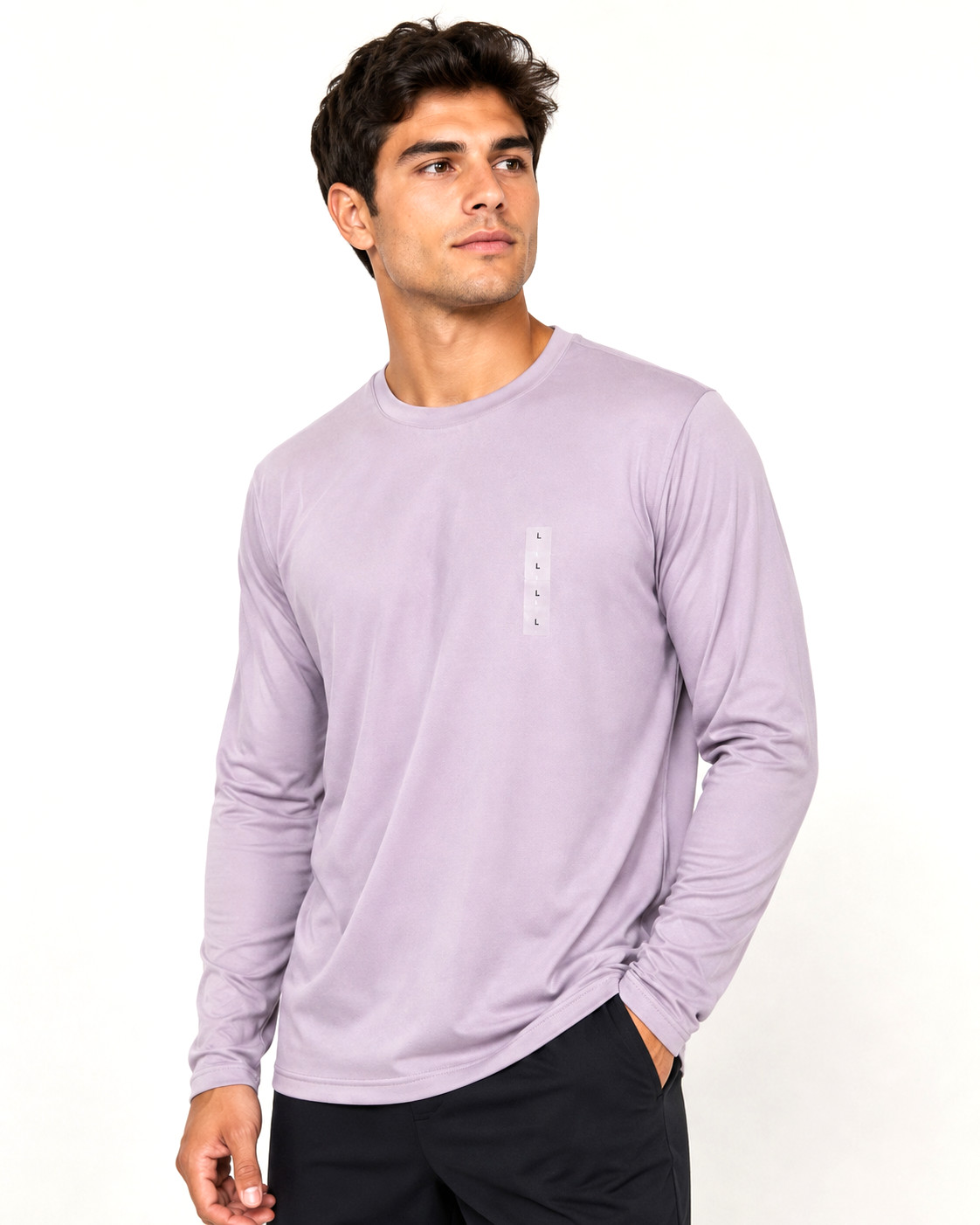 Alfani Mens T-Shirt New L Light Purple Crew Neck Long Sleeve Stretch Basic Knit