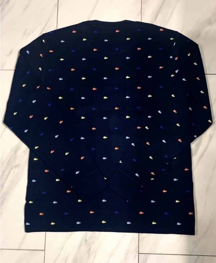 Lacoste Men’s Sleepwear Thermal Long Sleeve T-Shirt Navy Blue New