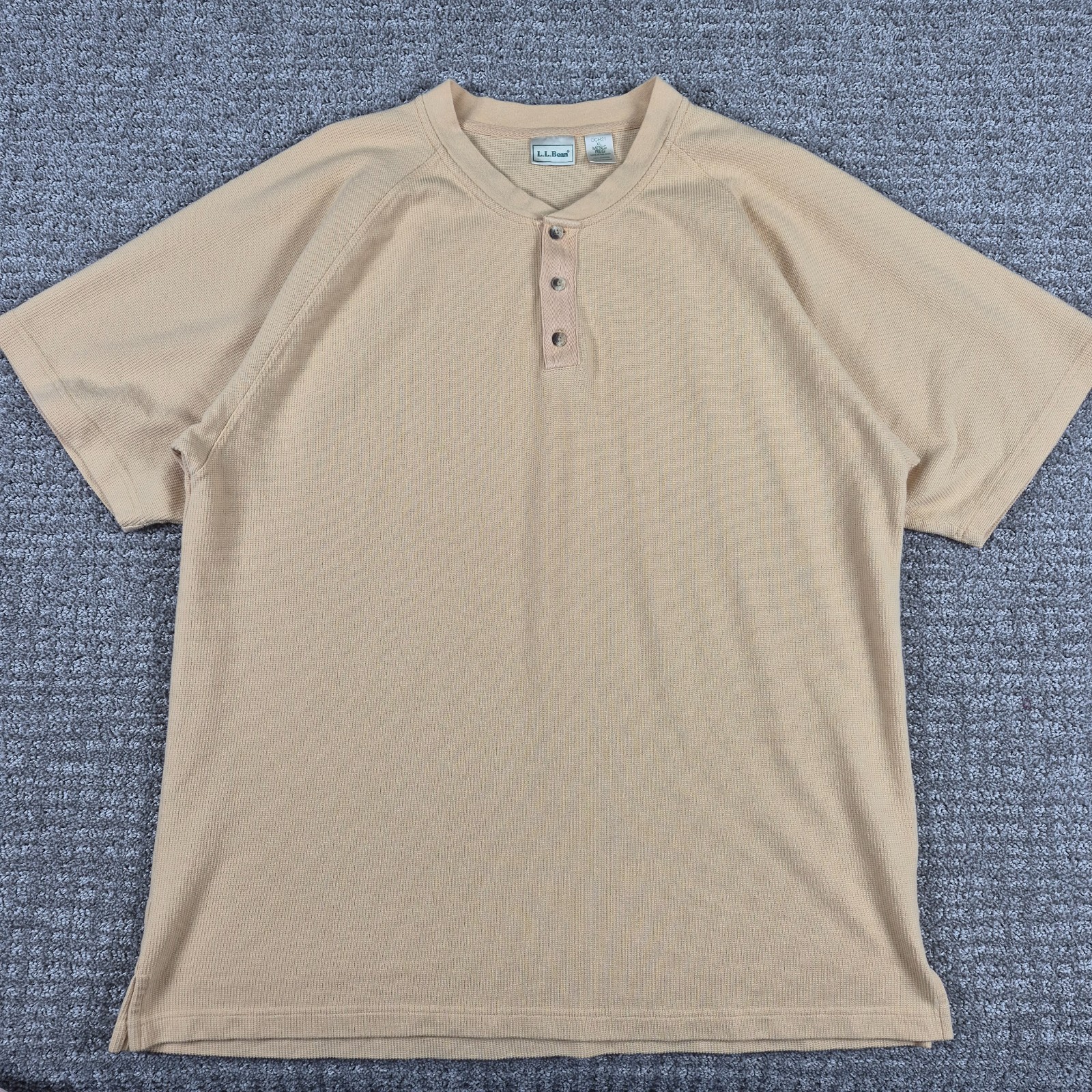 Vintage 90s LL Bean Henley Shirt Mens XL Tan Textured Cotton Knit Heritage