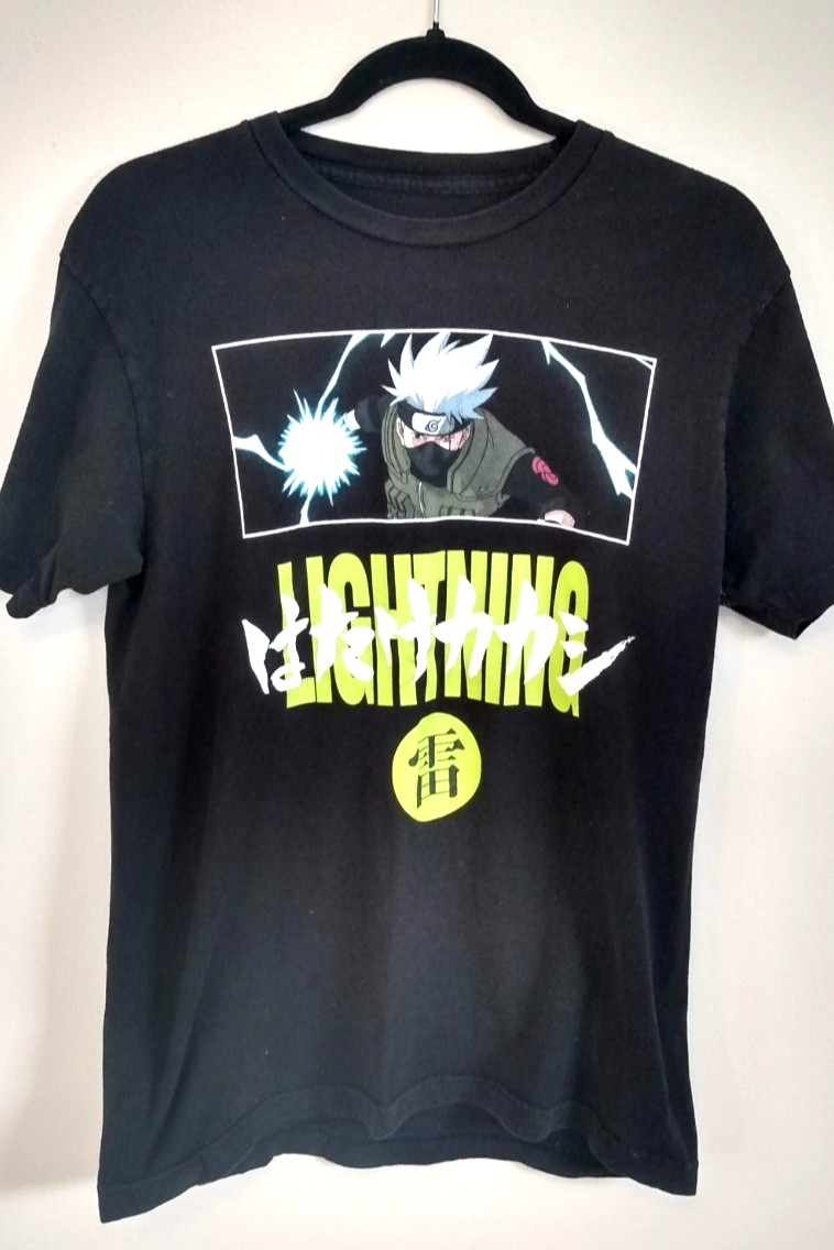 NARUTO Lightning Graphic T-Shirt M Y2K Manga Streetwear Shippuden Collection