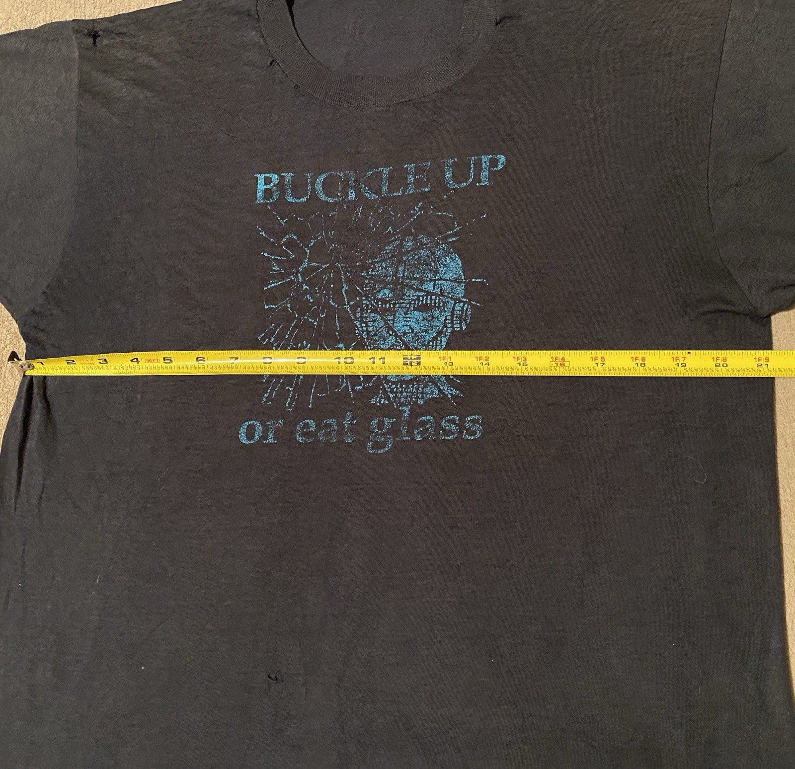 Vintage 1980s Buckle Up or Eat Glass Crash T Shirt men’s large Distressed