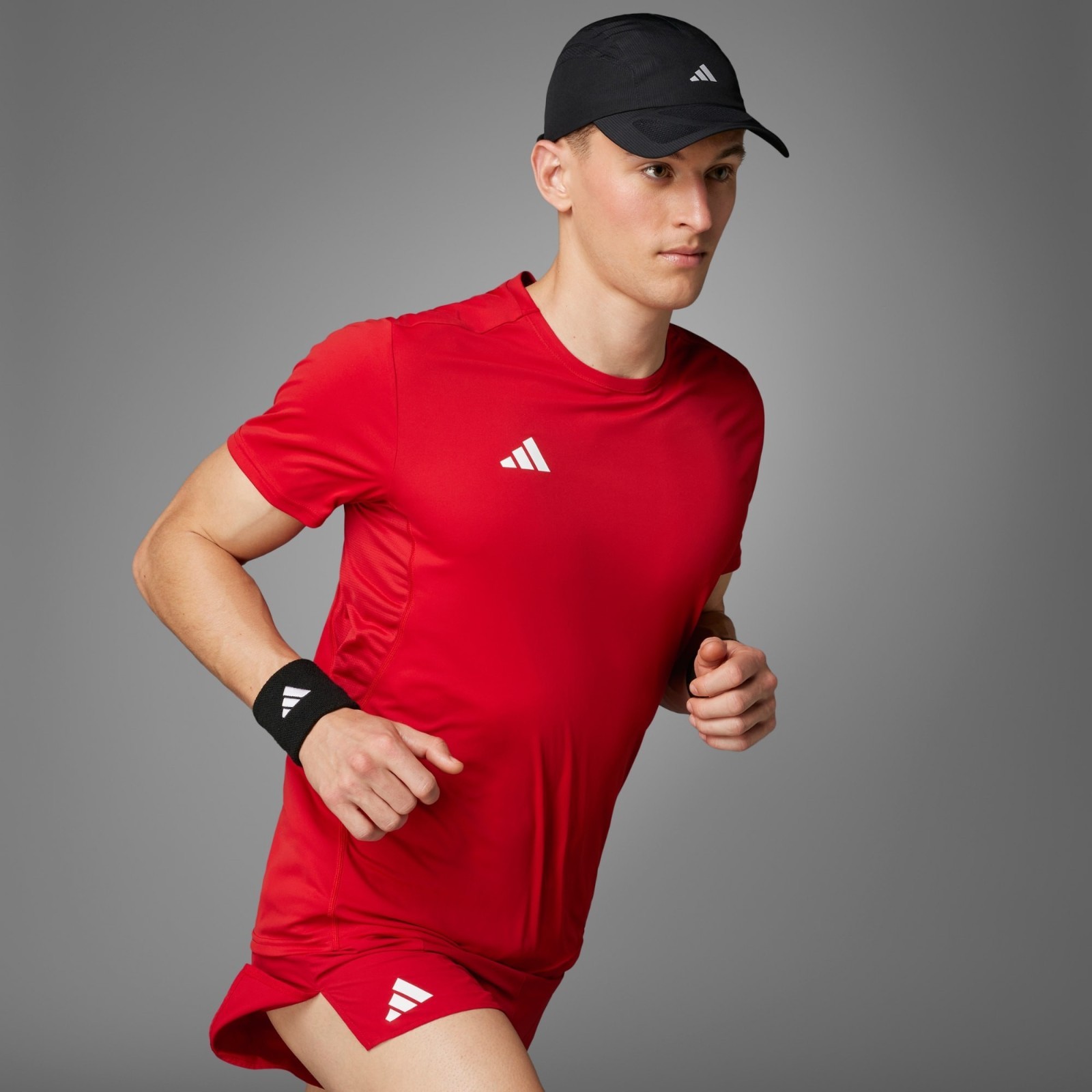 adidas Mens Adizero Essentials Running T-Shirt Sports Top Black Red White Blue