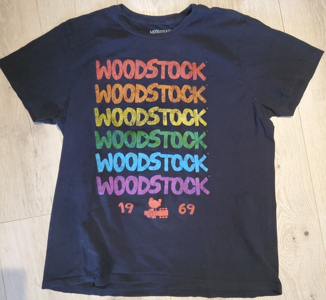 Woodstock 1969 Music Festival Rainbow Logo Black Graphic T-Shirt, Mens XL, 2019