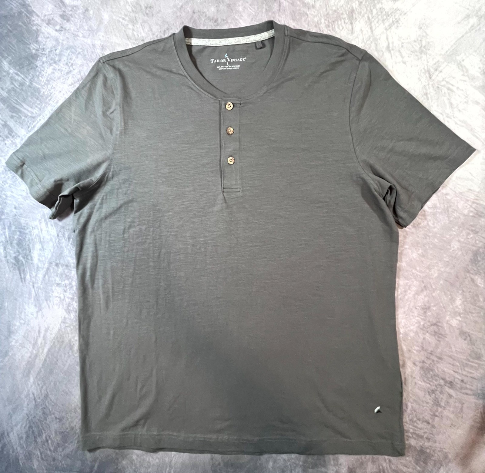 Tailor Vintage Henley Shirt Mens Large Graphite Gray Cotton Stretch Short Sleeve