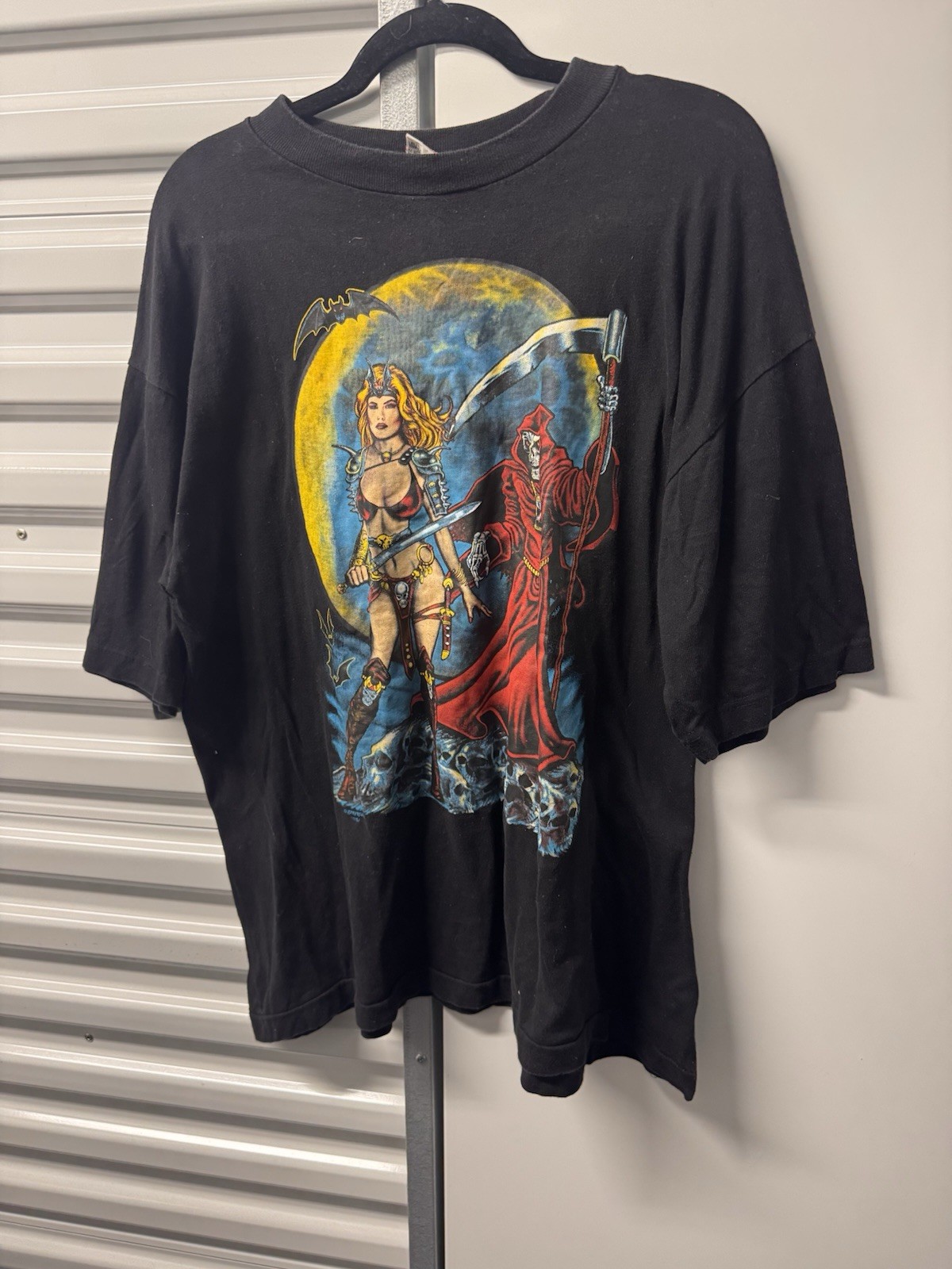 VTG 1990s Comic Skeleton Grim ReaperBabe Girl Horror Tee Shirt XL She-Ra