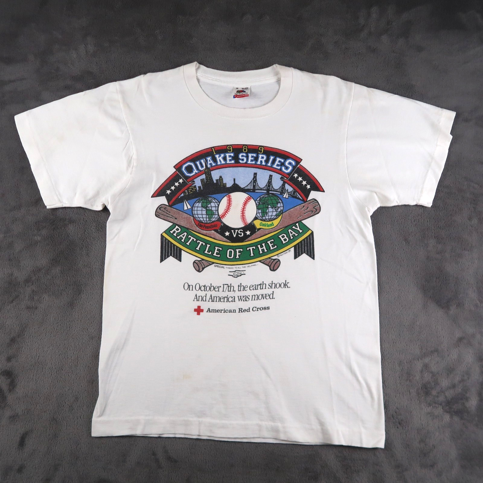 VTG 80s 1989 MLB World Series Battle of the Bay Quake Series White T-Shirt M