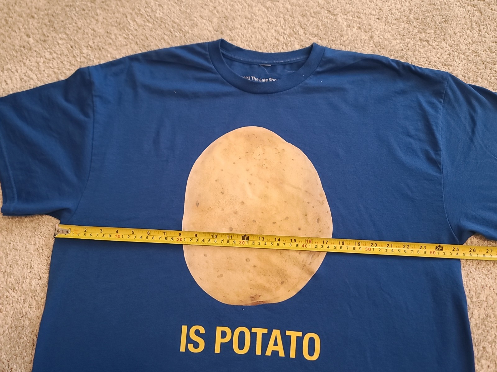 IS POTATO 2022 T-SHIRT – STEPHEN COLBERT LATE SHOW – BLUE – SIZE XL – OFFICIAL