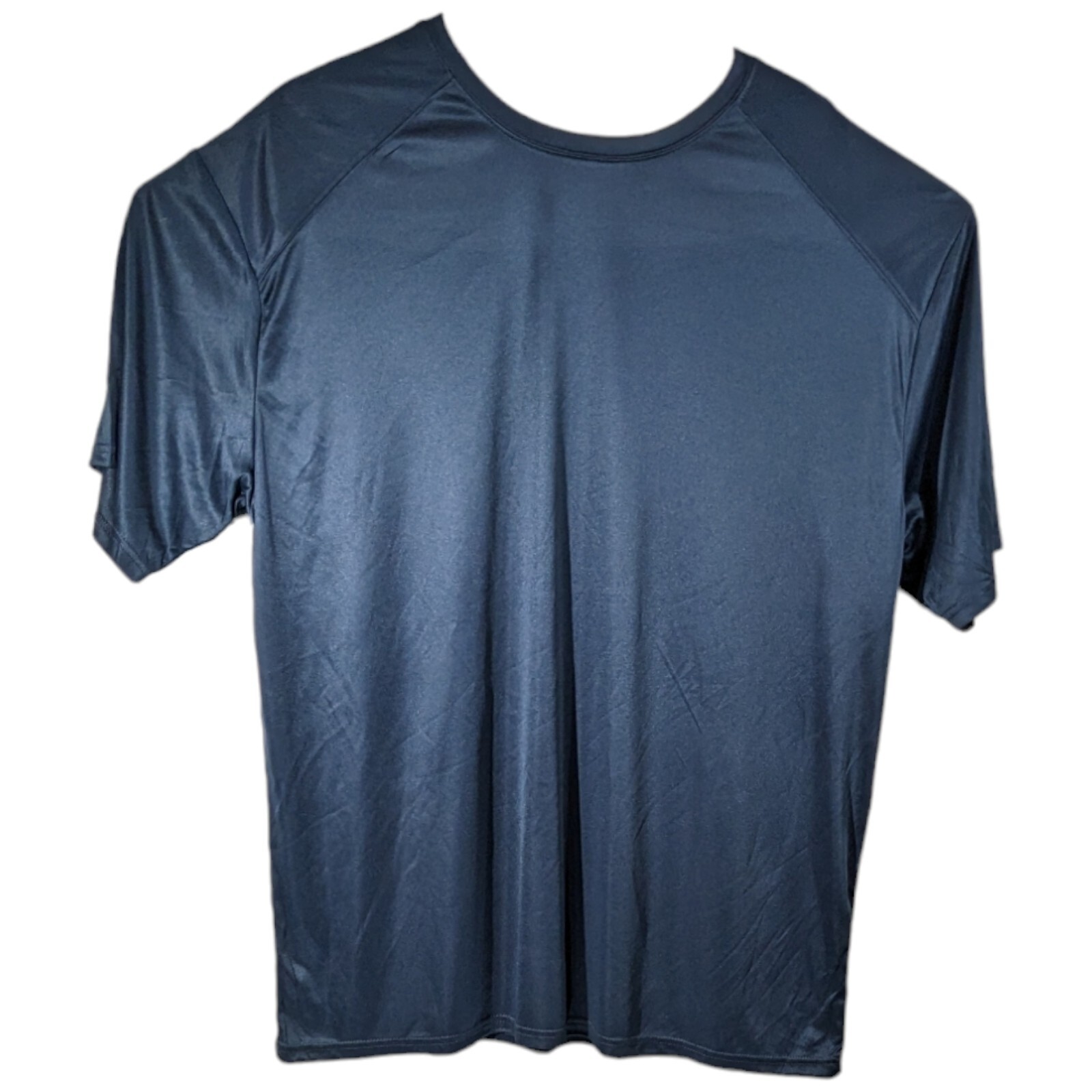 Solid Navy Blue Mens Workout Shirts 2XL XXL Polyester Short Sleeve Crew Neck Top