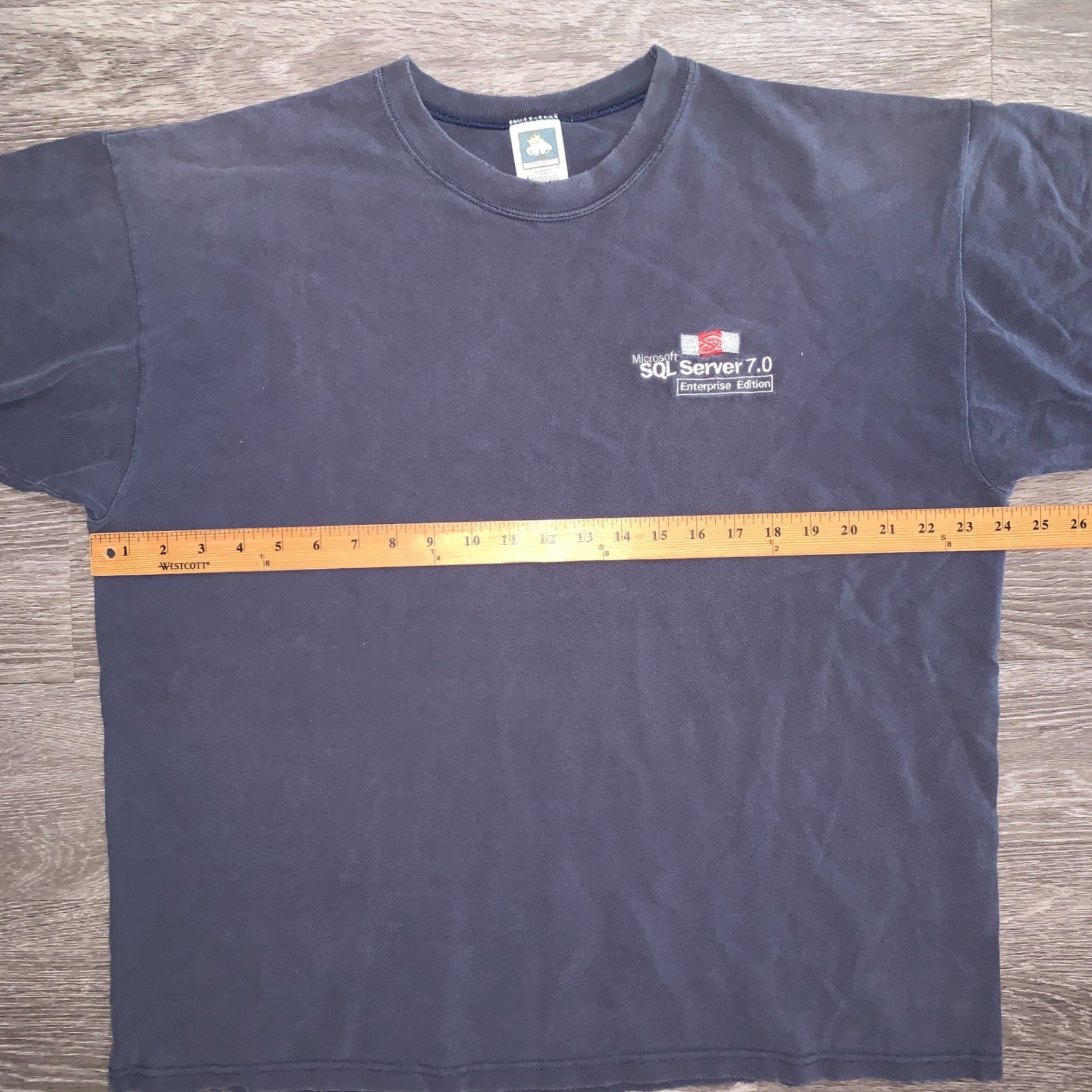 Vintage Faded Blue Microsoft SQL Server 7.0 Embriodered Knit Tech T-Shirt Sz. XL