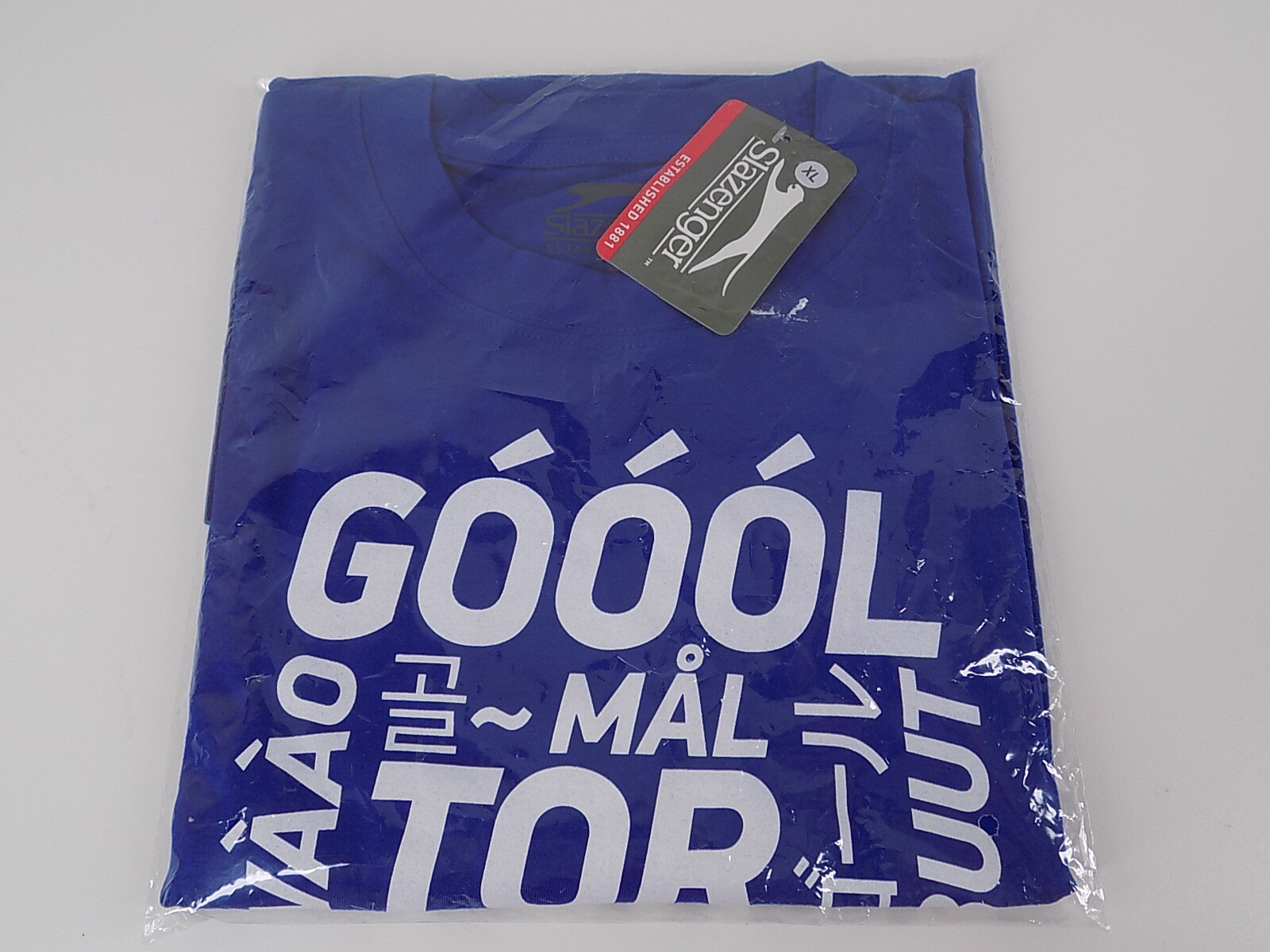 Slazenger Soccer (Football) T-Shirt XL, new, cotton, blue, Goal! 43.5″ chest