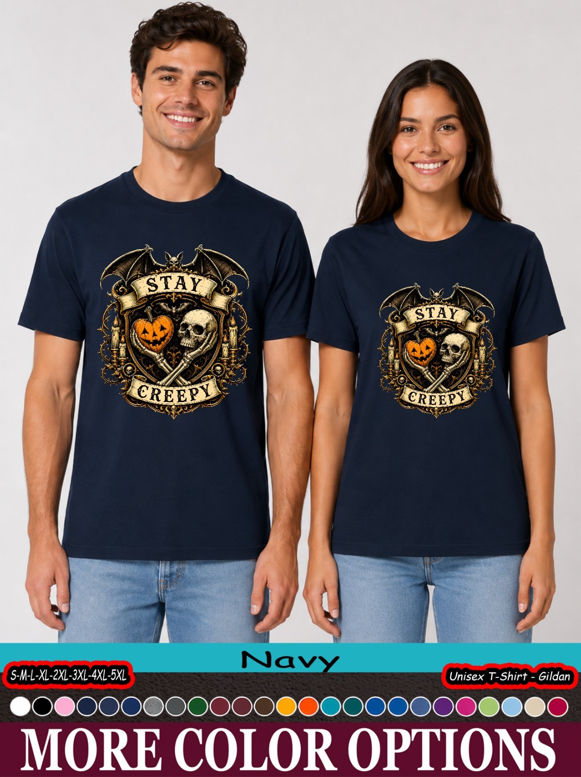 Stay Creepy Bat Skull Shirt, Gothic Pumpkin Halloween Horror Tee