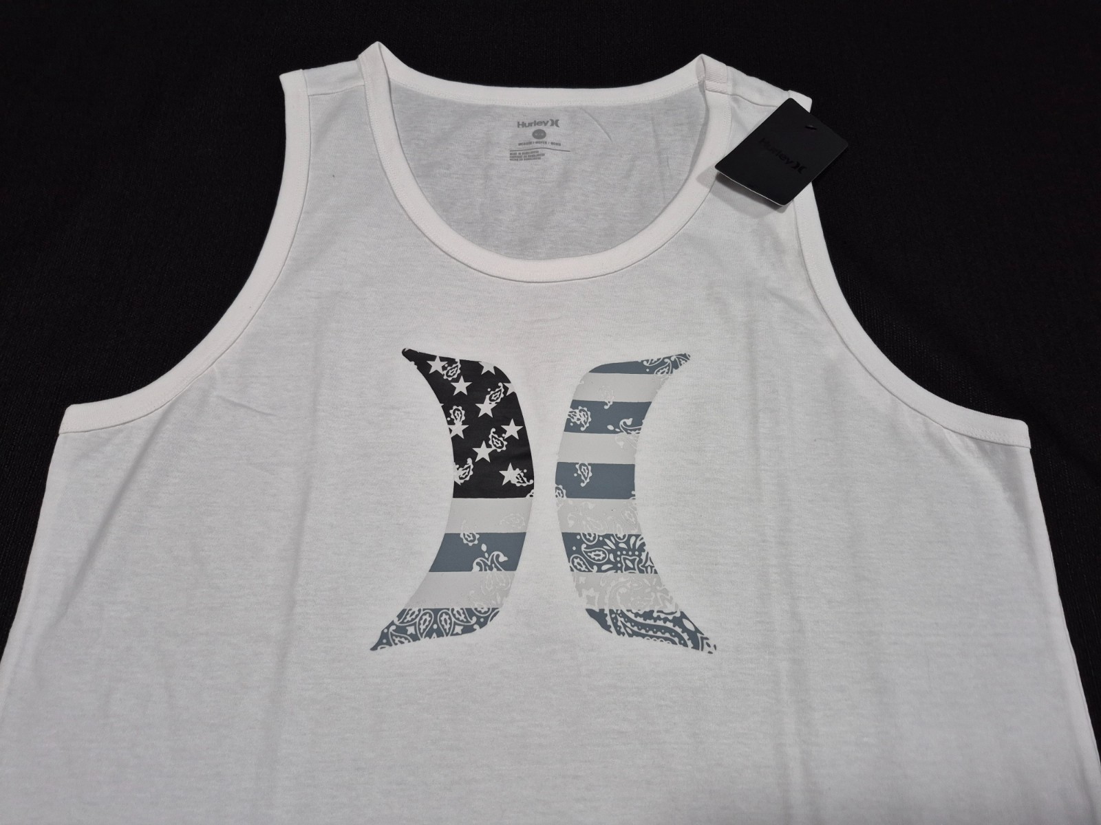 Hurley Men’s Found Nation American Icon Graphic White Tank Top White