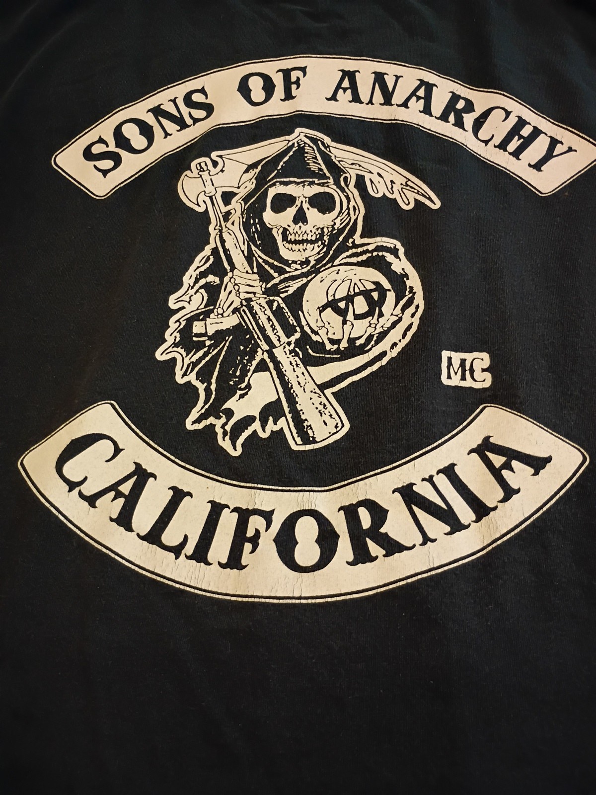 Men’s Y2K Sons of Anarchy Grim Reaper Dual Graphic Biker T Shirt Black M