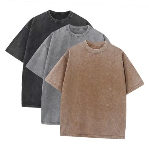 3 Pcs Men’s Oversized Heavy Cotton Summer T-Shirts Large Black + Gray + Coffee