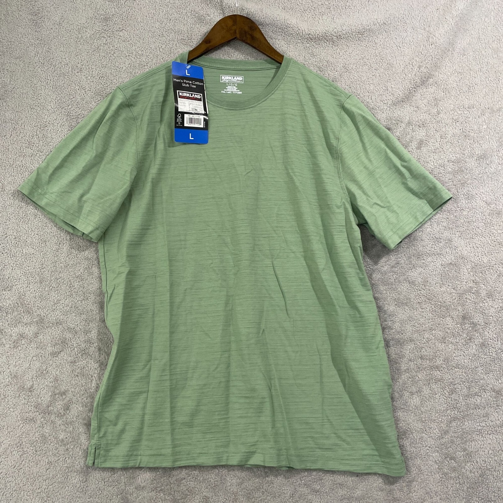 NEW Kirkland Signature Mens L Pima Cotton Slub Tee Green