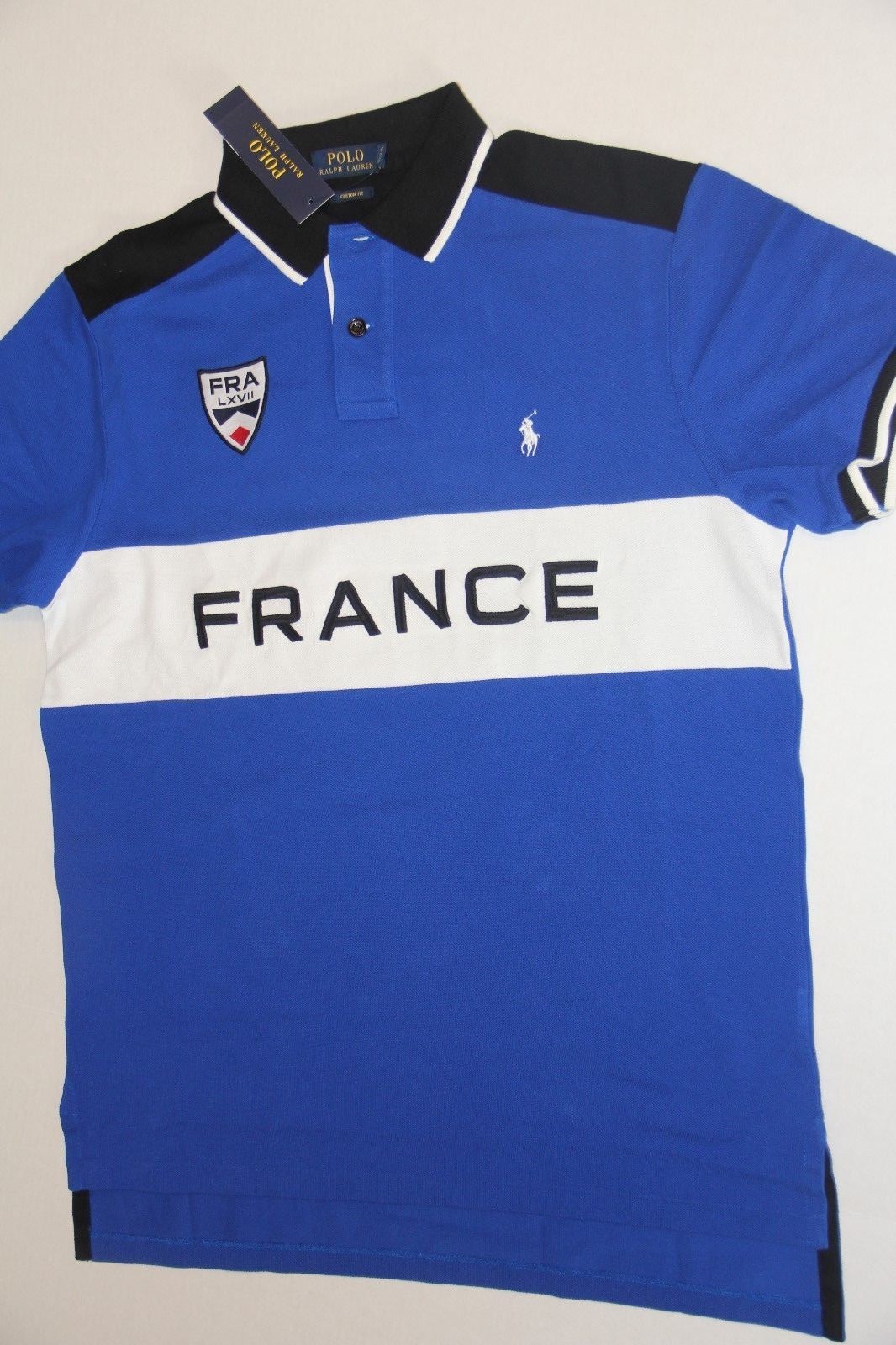Polo Ralph Lauren Men Blue Shirt Small Pony France Flag XLarge XL CUSTOM FIT