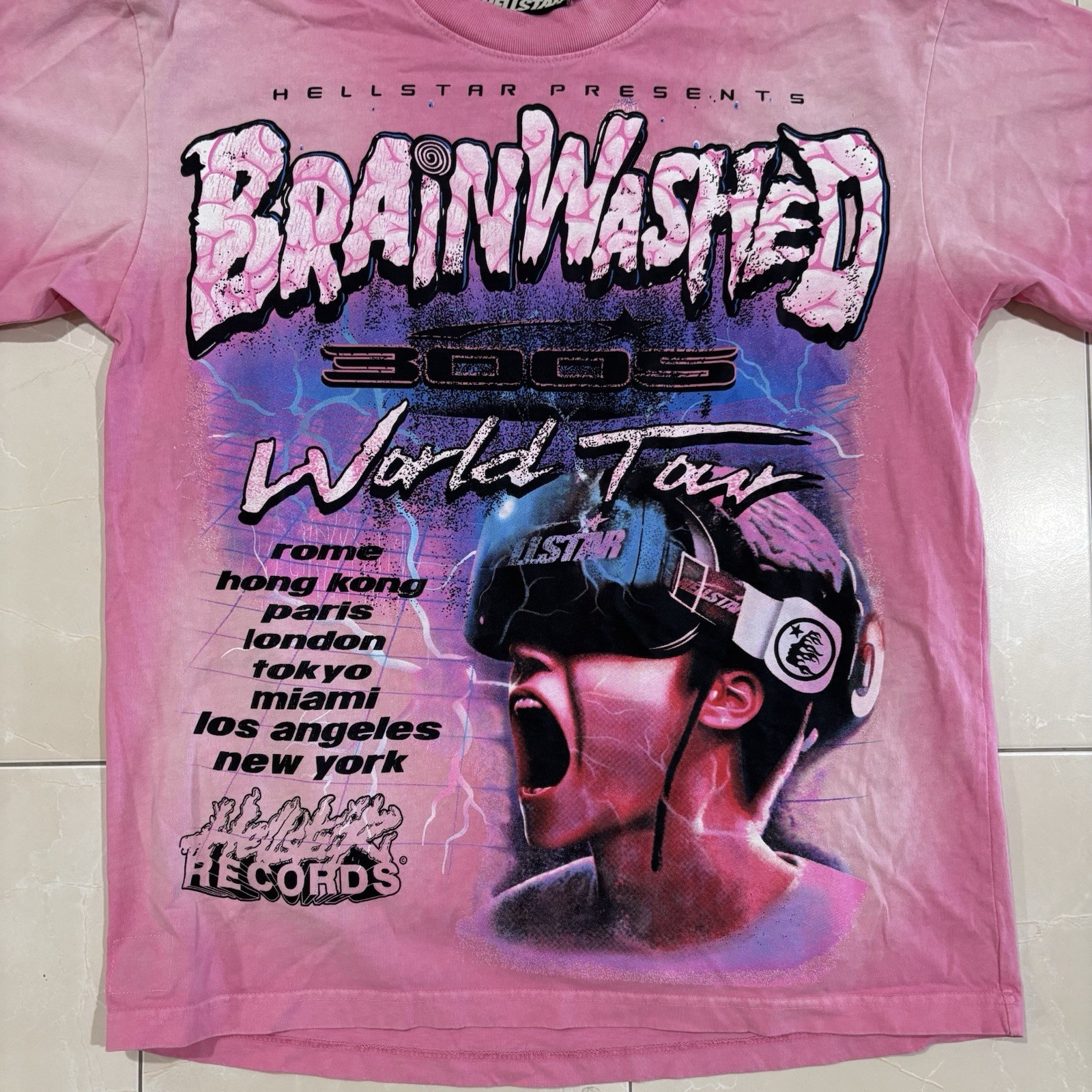 Hellstar T Shirt Men’s Large Brainwashed Pink AOP Skate Grunge Punk Y2K 3005