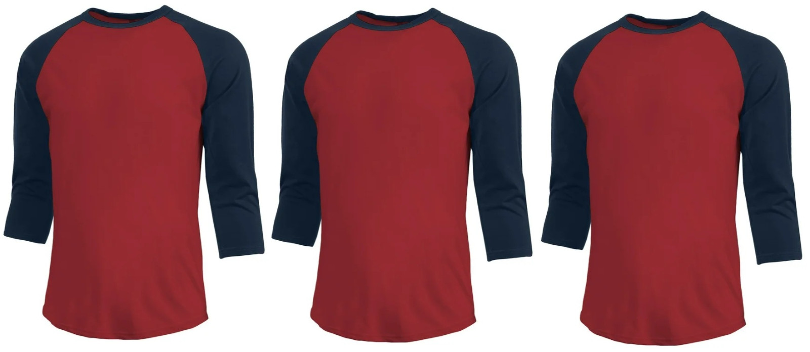 3 Packs Men’s 3/4 Sleeve Crew Neck Raglan Jersey Baseball Tee Shirts Size XL