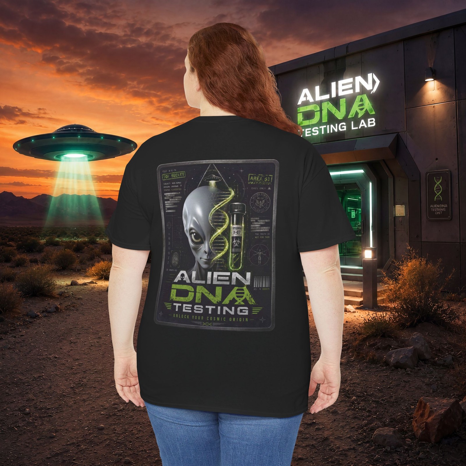 Alien DNA Test Kit Grey Alien T-Shirt UFO Area 51 Graphic Tee