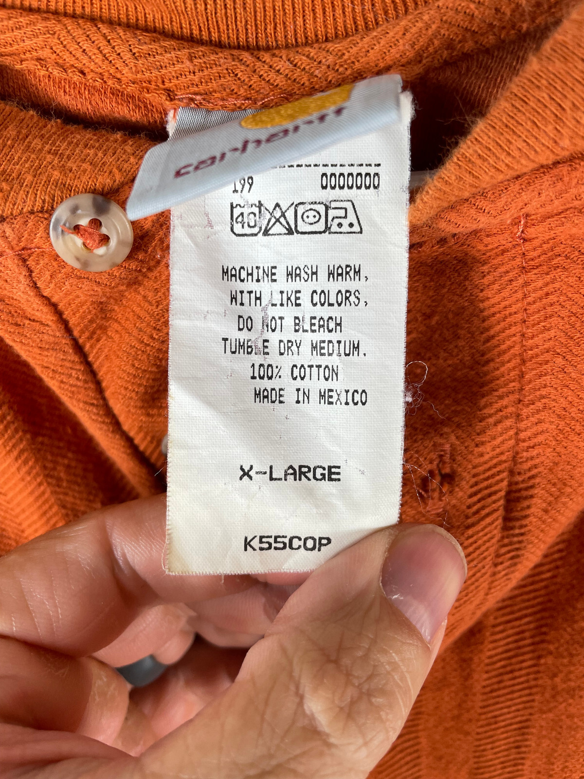 VTG Carhartt Short Sleeve Henley T-Shirt Mens XL Orange Textured Woven