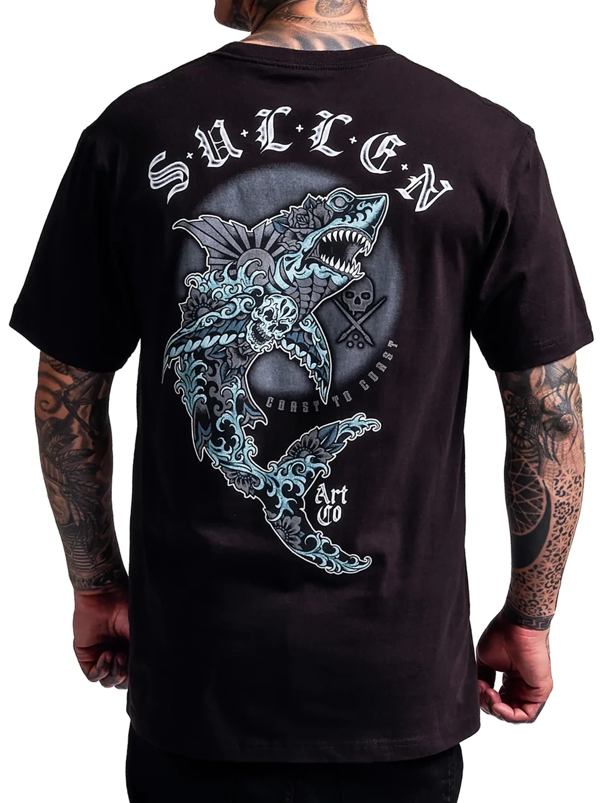 Sullen Men’s Infested Waters Short Sleeve Graphic T-shirt Shark Week Tattoo Tee