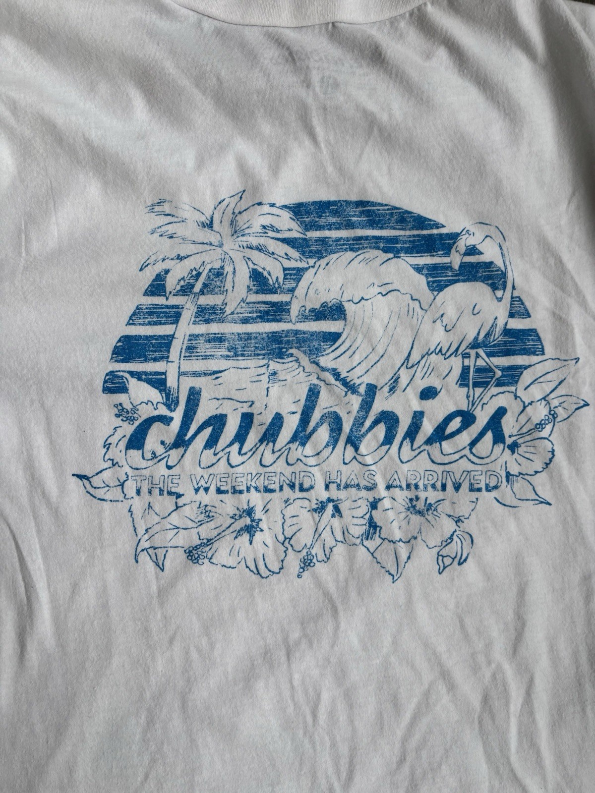 Chubbies Men’s The Weekend Has Arrived White Graphic T Shirt Short Sleeve Size L
