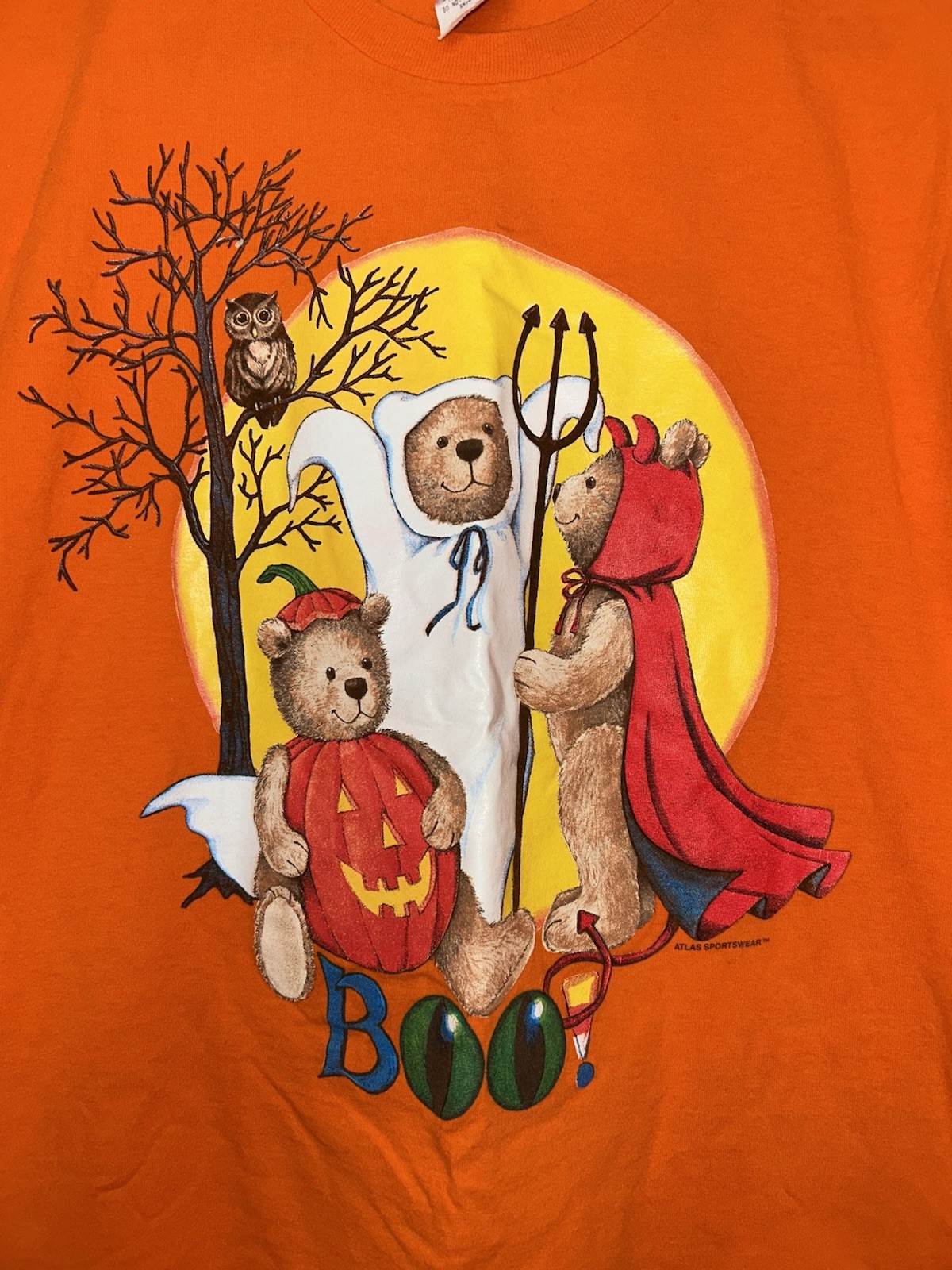 Vtg Tee Shirt Size XL Orange Teddy Bear Halloween Cute Print Atlas Top S/s