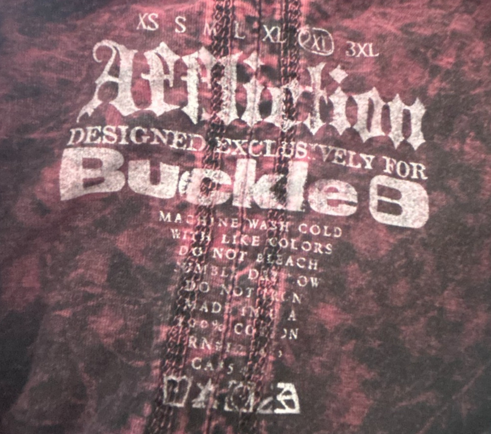 Vintage Affliction Buckle Shirt 2XL Burgundy Lava Wash Goth Y2K Grunge Mall USA