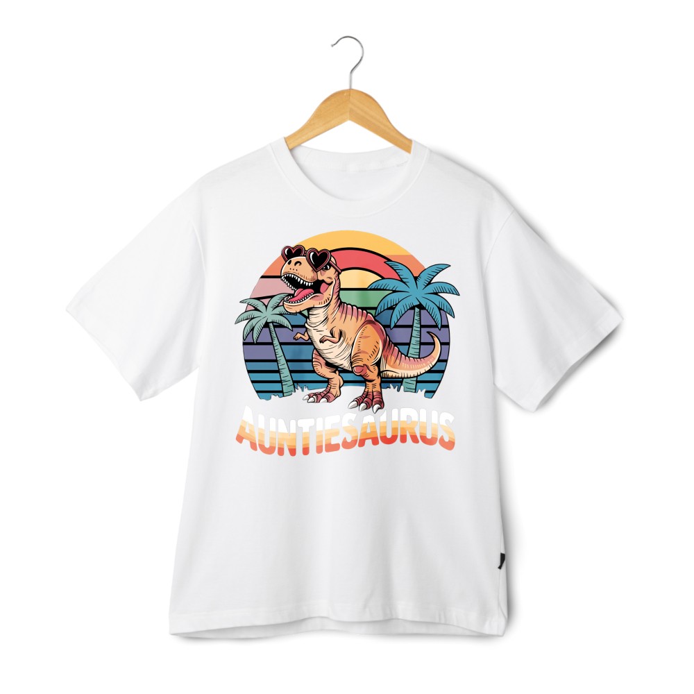 American Style Auntiesaurus Dinosaur Graphic T-Shirt Unisex Aunt Gift Casual Tee