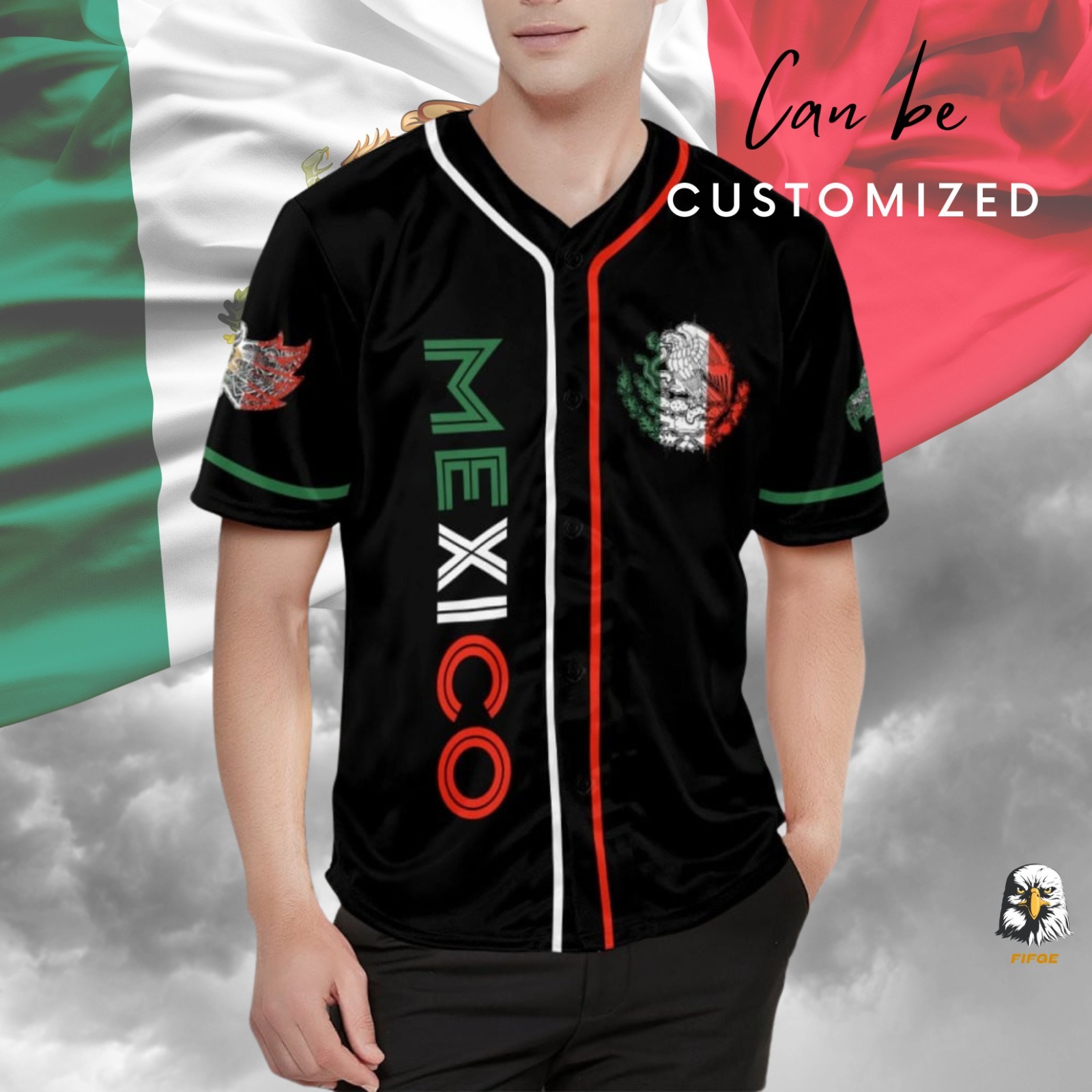 Mexico Baseball Shirt – Aztec Eagle, Flag, Customizable Name & Number