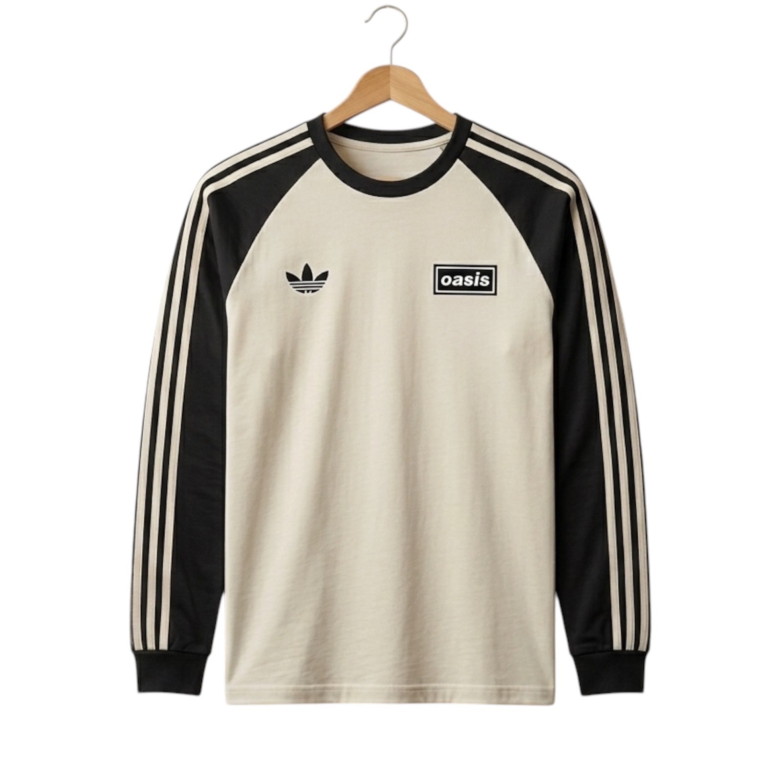 Adidas x Oasis Tour 3 Stripes Long Sleeve T Shirt Cream Black Men M